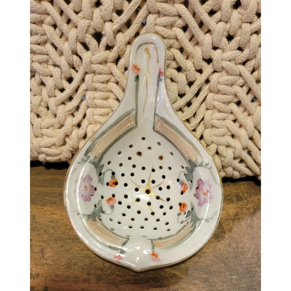 Antique Hand-Painted Porcelain Tea Strainer
